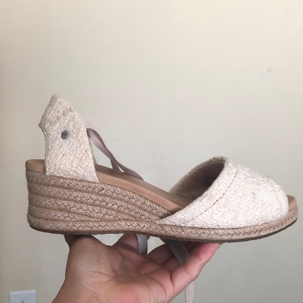 UGG Cream Espadrille Wedge Sandals with Ankle Tie